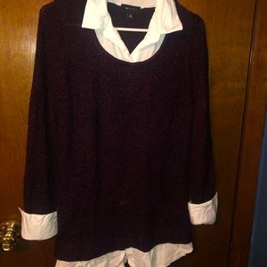 XL sweater with built in shirt.  Maroon/ black blend